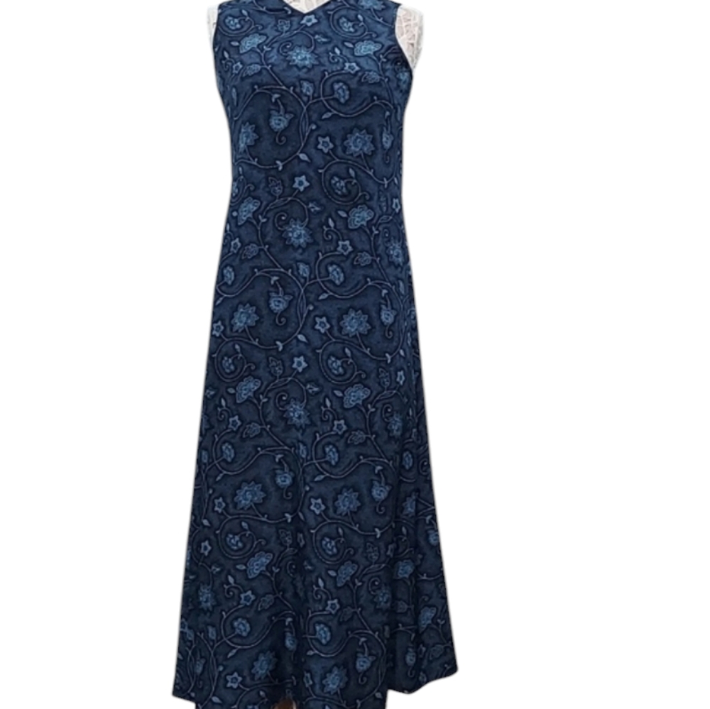 Charter Club Navy Blue floral 100% Silk Maxi Dress Size 6p
